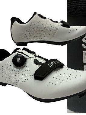 Unisex White Cycling Shoes with Speed Strap Size 39 US 8.5